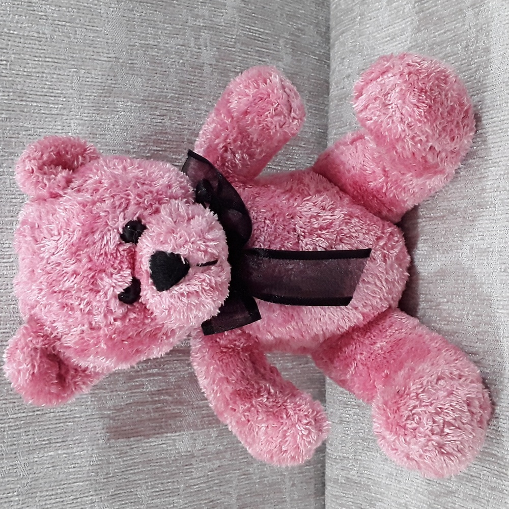 Galerie Floral Pink Teddy Bear 7” Plush Black Bow Valentine Love Toy Kid Cuddle